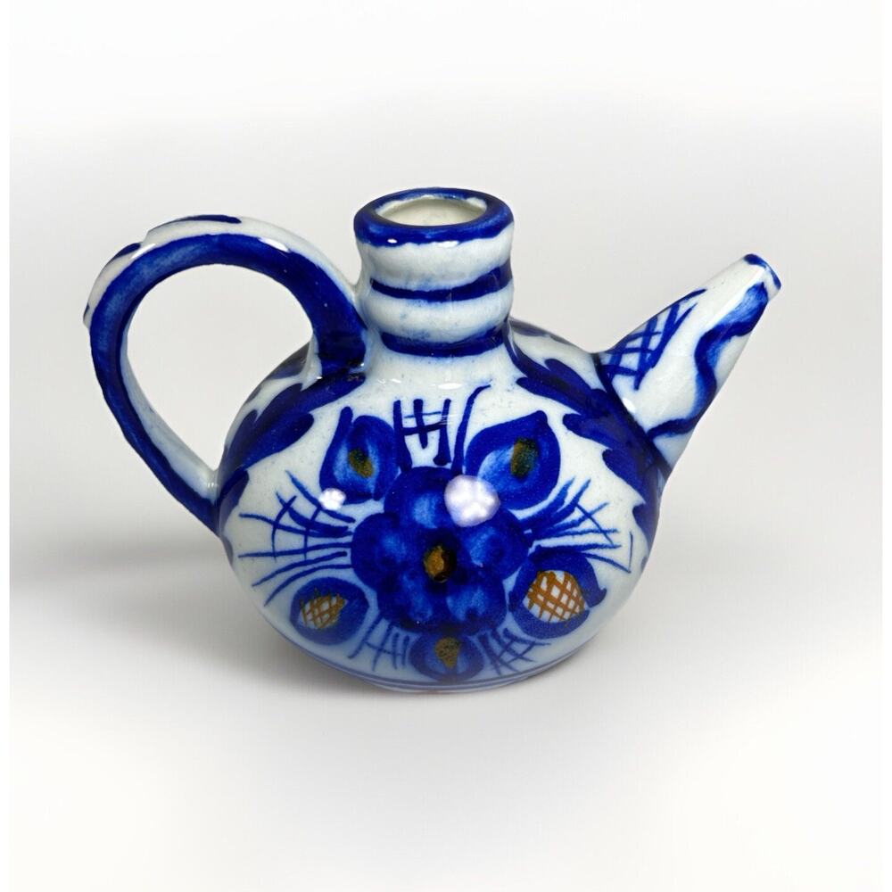 Ceramic Oil Can Dispenser Talavera Style Spain Marked Tibidabo Cobalt Blue White